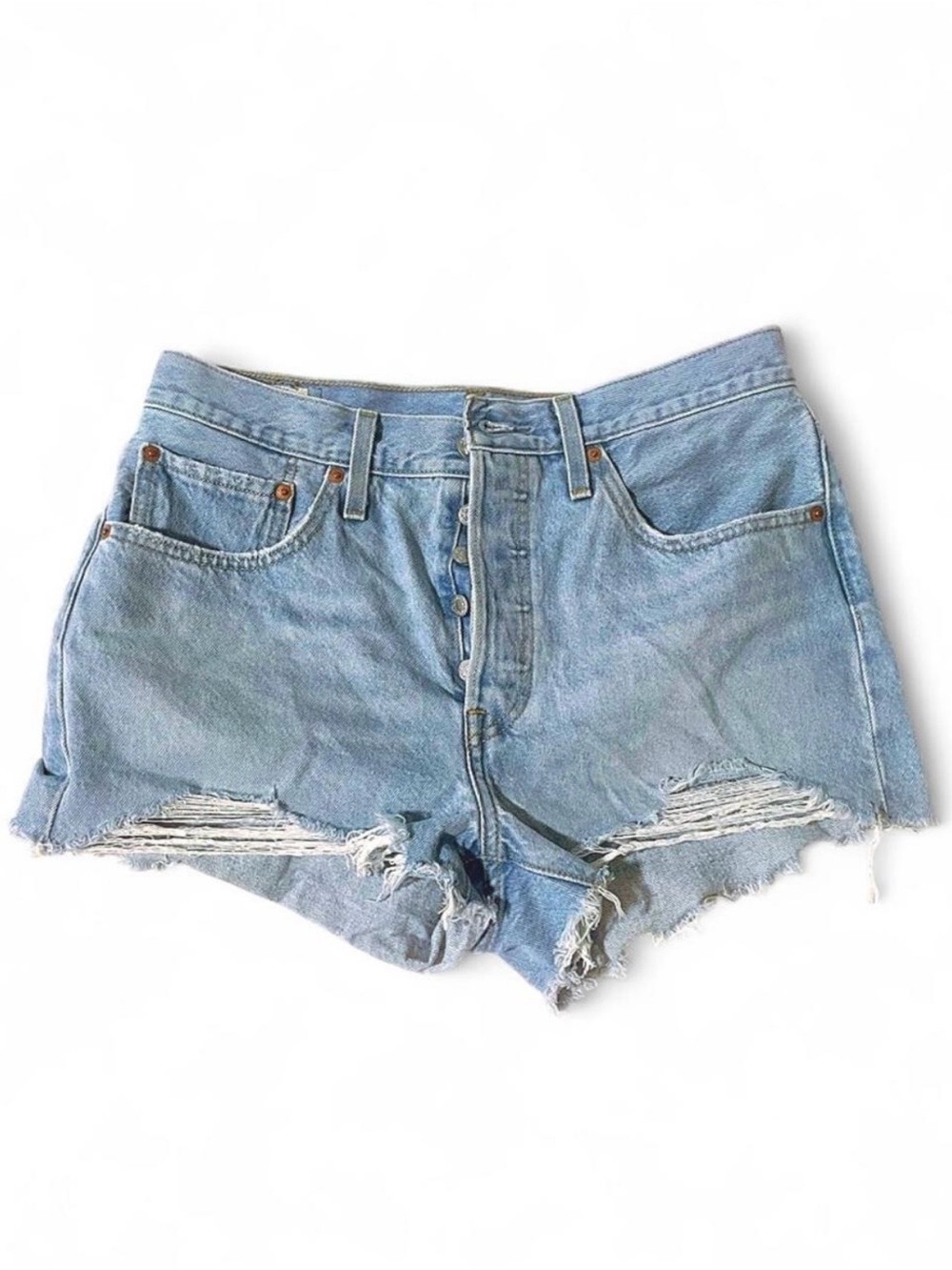Levi's Light Blue Distressed Button-Fly Denim Shorts